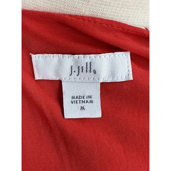 J. Jill Papaya Floral Ruffle Wrap Dress Size Medium Short Flutter Sleeves Lined - Picture 13 of 16